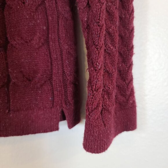 J Jill Burgundy Red Cable Knit Turtleneck Sweater Cotton Silk Blend Size XS‎ - Picture 4 of 8
